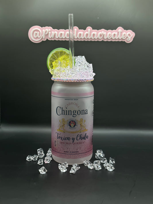 Chingona Frosted Glass Can