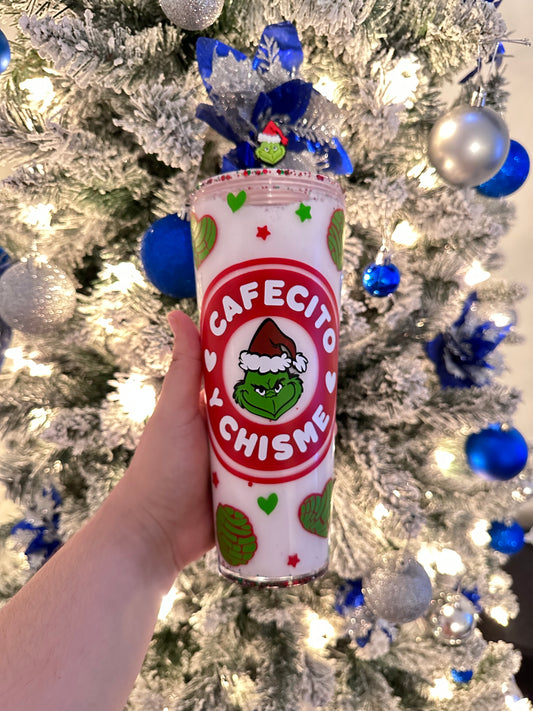 Grinch Cafecito y Chisme Snowglobe Tumbler